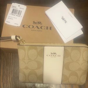 Coach PVC Leather Zip Wallet Beige